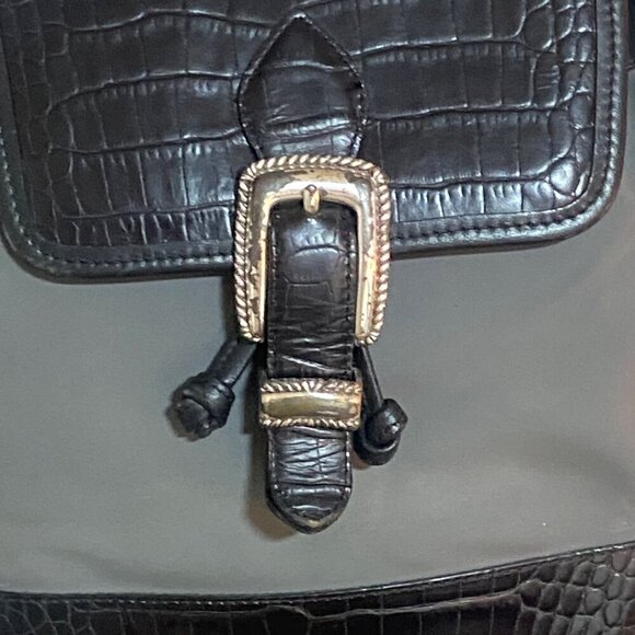 Vintage Brighton Croc Leather and Fabric Backpack in Black Gray main image 7
